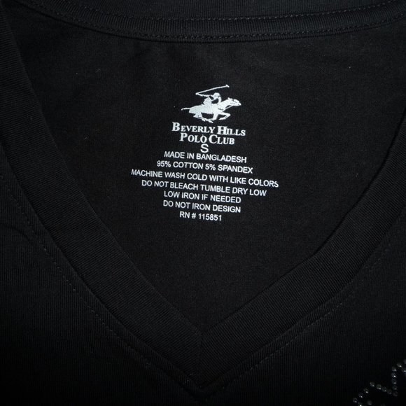 NWT Beverly Hills Polo Club Black Bling Logo Short Sleeves T-Shirt V-Neck , SML - Picture 3 of 4
